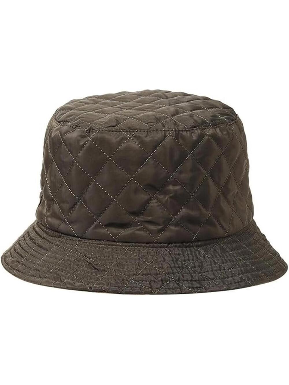 Reversible Quilted Suede Bucket Hat Brown Diamond Stitch Unisex Vintage Look